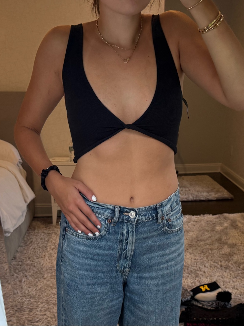 Urban Outfitters Black Ribbed Twist Crop Tank Top